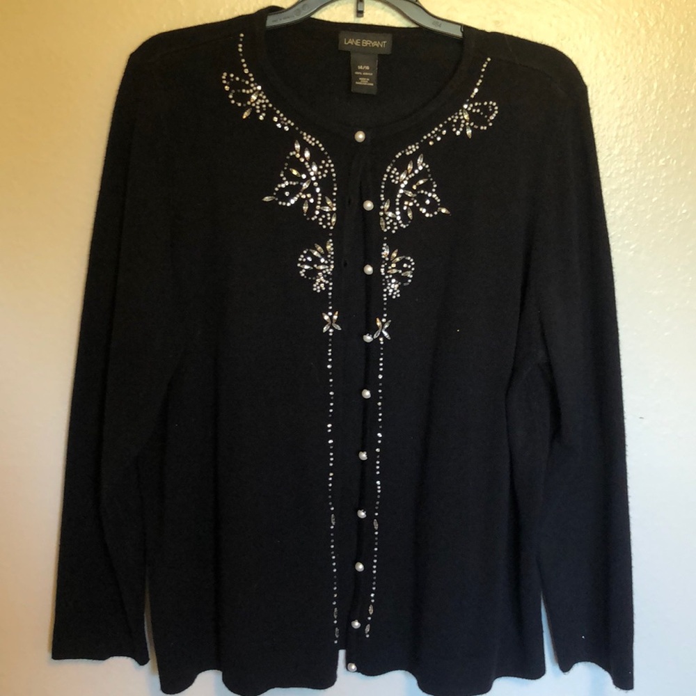 Pearl and rhinestone black sweater